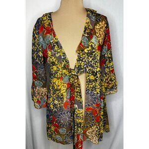 CAbi Womens Small Shakespeare Floral Kimono Cardigan 3/4 Sleeve Sheer Boho 360